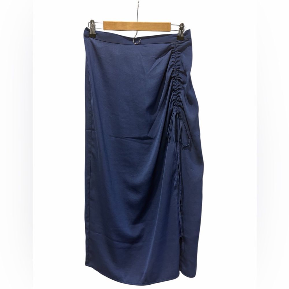 Banana Republic Ruched Granite Blue Lightweight Midi Skirt Size 6 Summer Travel